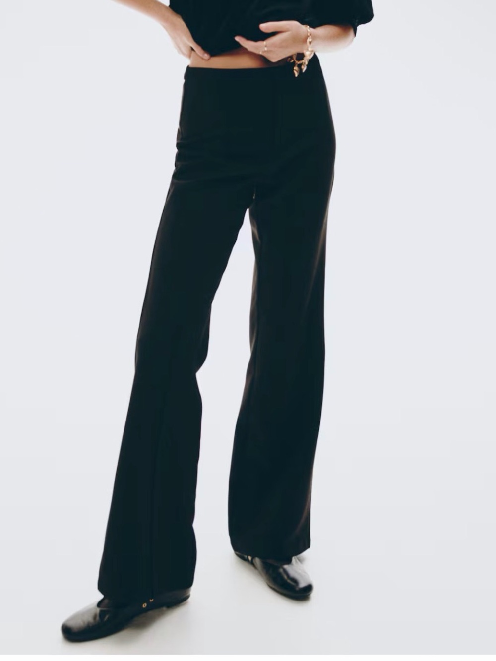 H&M Black Flared Pants Side Zip Size 8